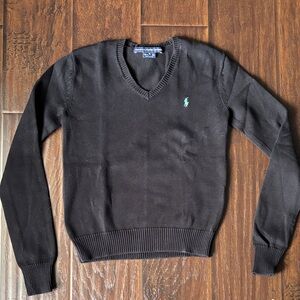 Ralph Lauren Black V-Neck Sweater with Logo